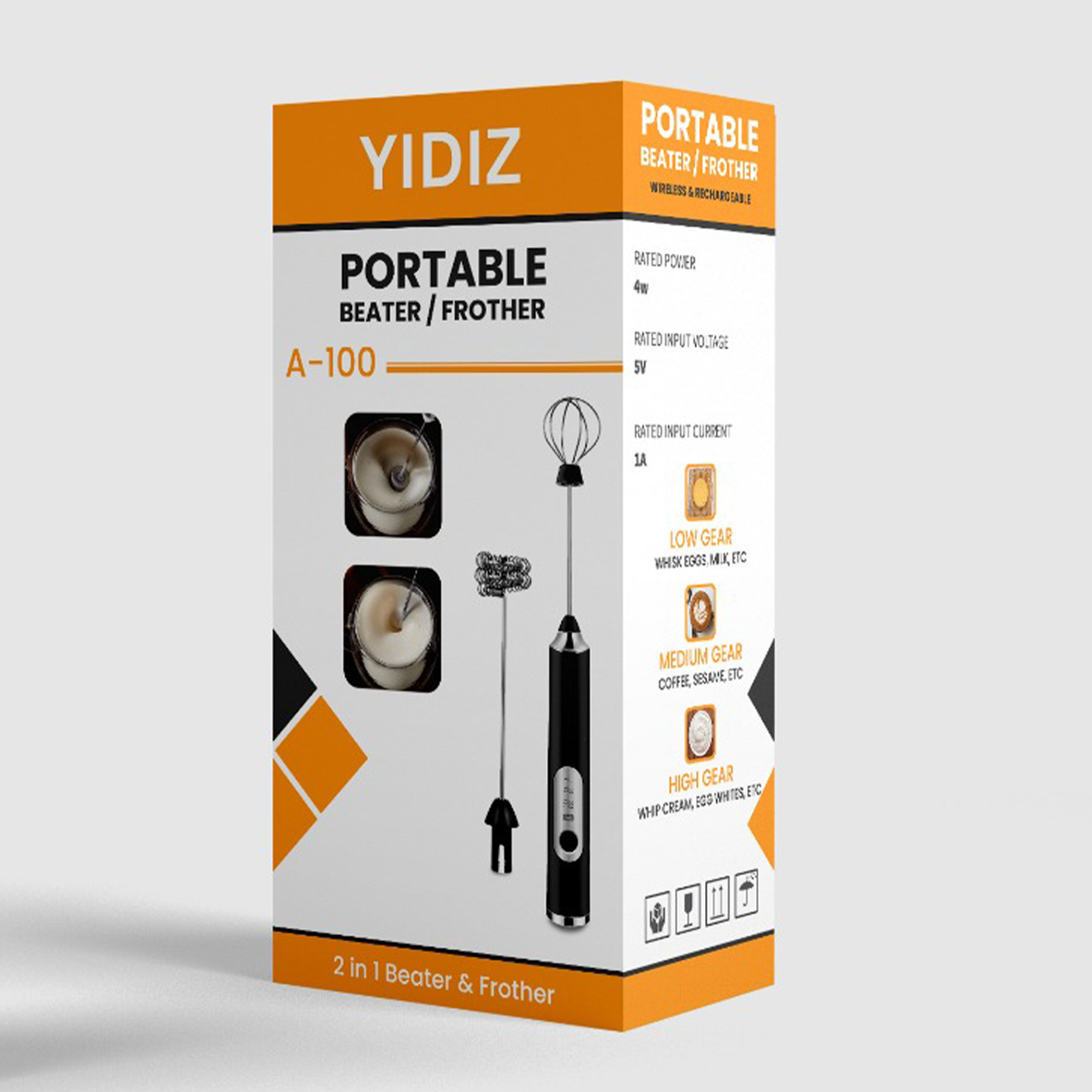 Rechargeable Milk Frother - 3-Speed Electric Handheld Coffee Mixer